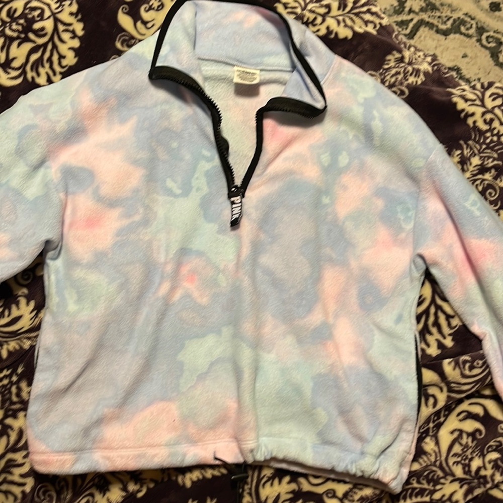 Pastel tie dye cropped PINK pull over half zip